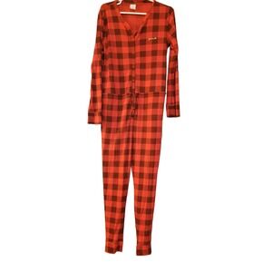 Victoria's Secret Pink Thermal Long John One Piece‎ Red Plaid Pajamas Large